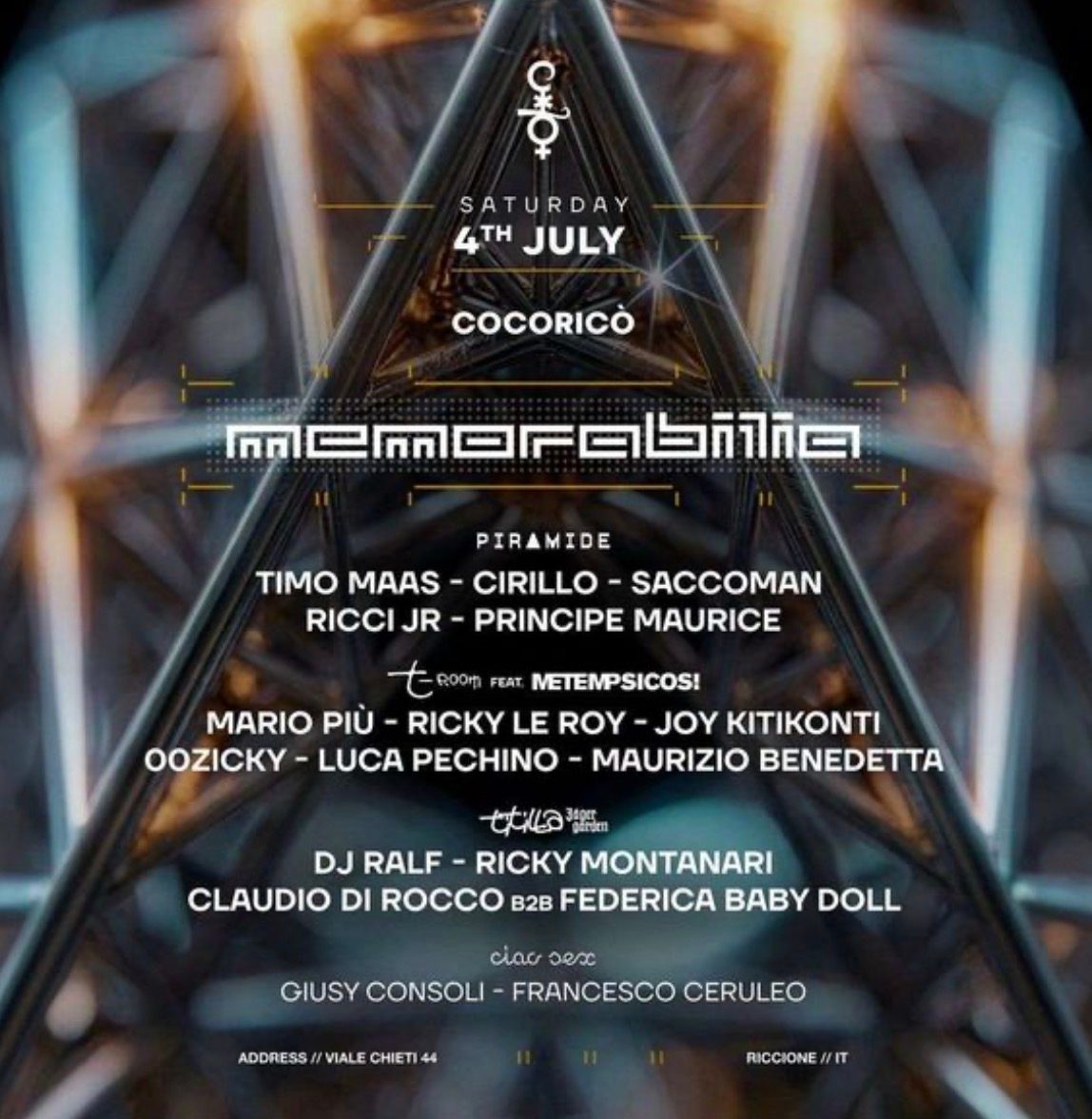 Memorabilia al Cocoricò di Riccione: Sabato 4 Luglio 2026 ritorna la storia della Techno sotto la Piramide !