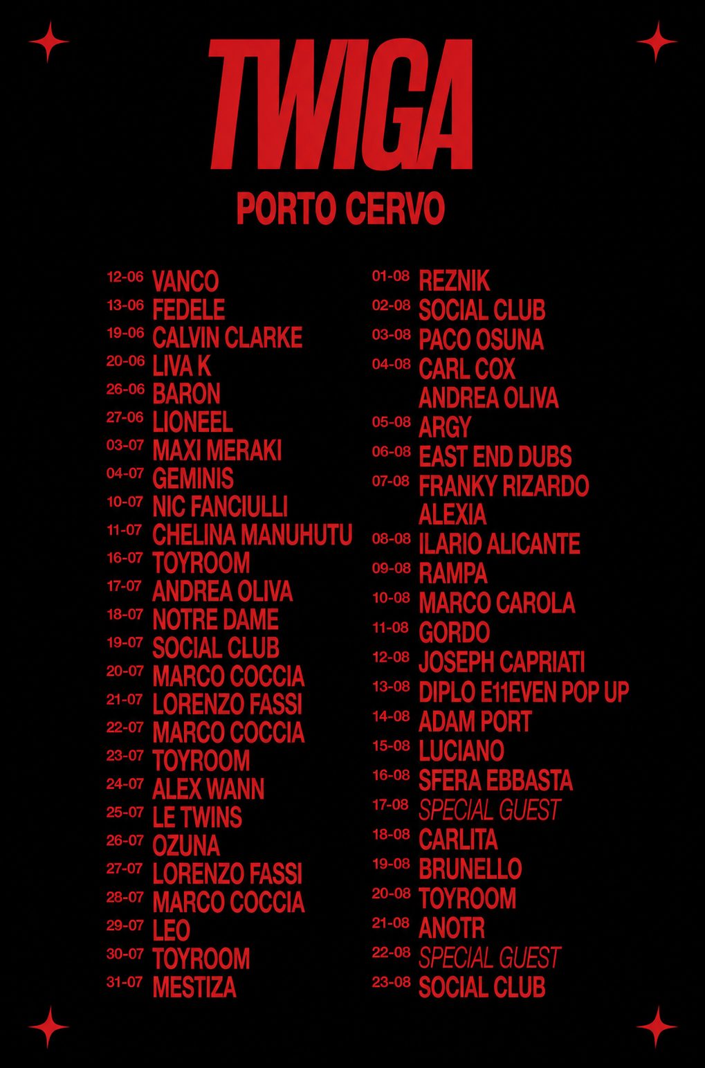 Twiga Porto Cervo: Programma Estivo 2026 con Artisti Internazionali e Esperienze Esclusive