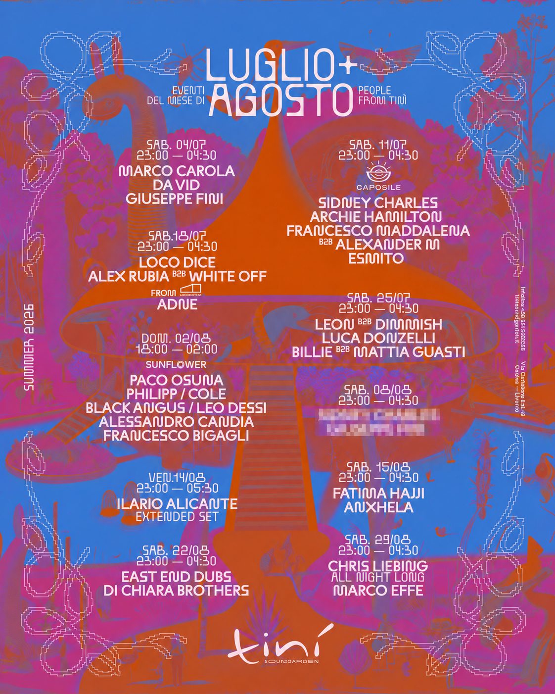 Lineup Estiva 2026 del Tinì Sound Garden di Cecina: Un Viaggio Musicale Indimenticabile